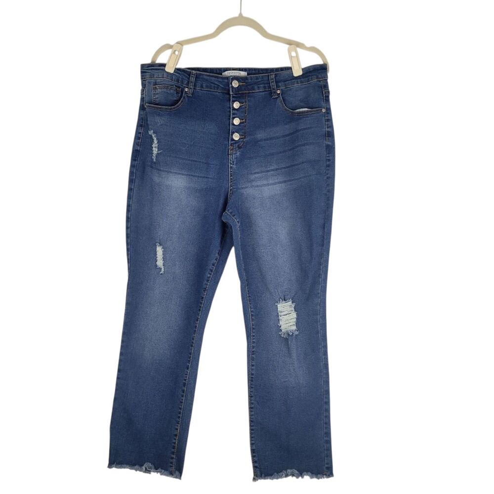 Catch Stitch Jeans Ripped Distressed High Rise Ankle Medium Wash Womens size 20